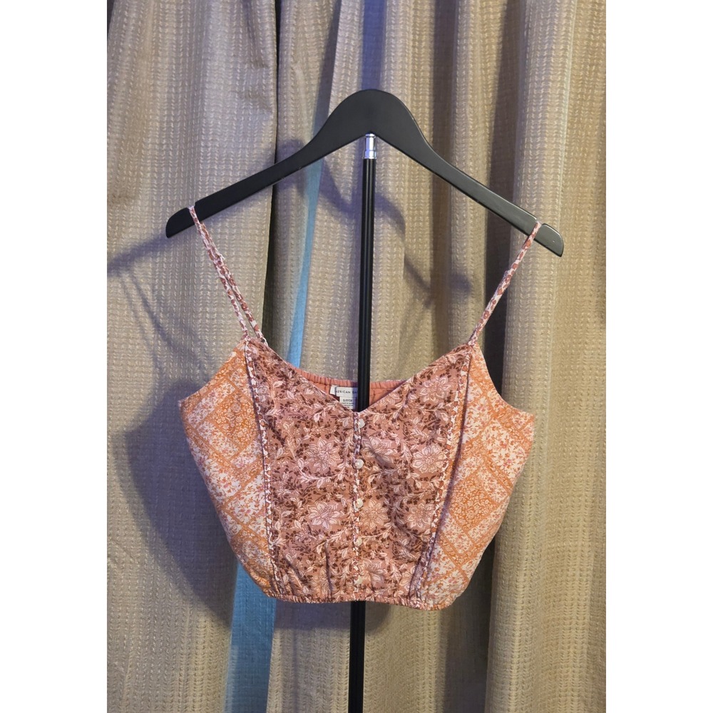 American Eagle‎ Floral Print Crop Cami Top Women's Size Small Pink